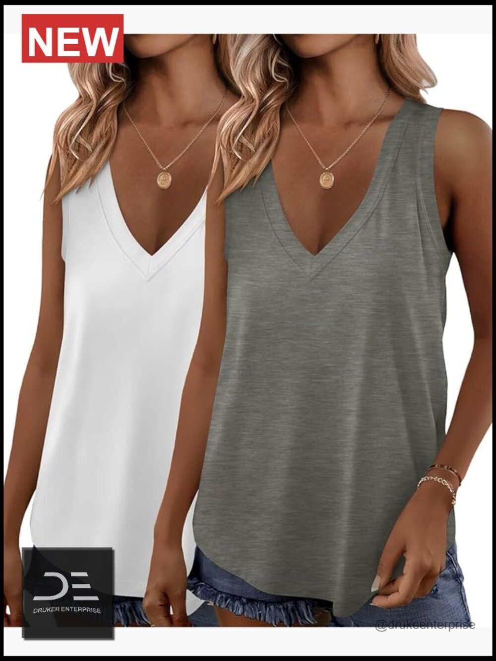 2 Pack Women's Tank Tops V Neck Sleeveless Loose Fit Summer Tees